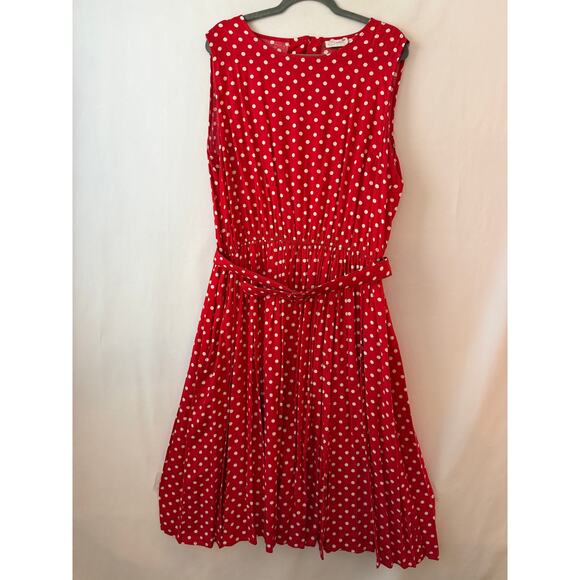 Vintage Serben Dress Polka Dot Red White Belted Fit & Flare Pinup Pockets XL - Picture 1 of 8